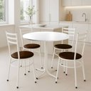 Ver imagem 2 de Mesa de Jantar Redonda 80cm Branca com 4 Cadeiras Estofada Branca