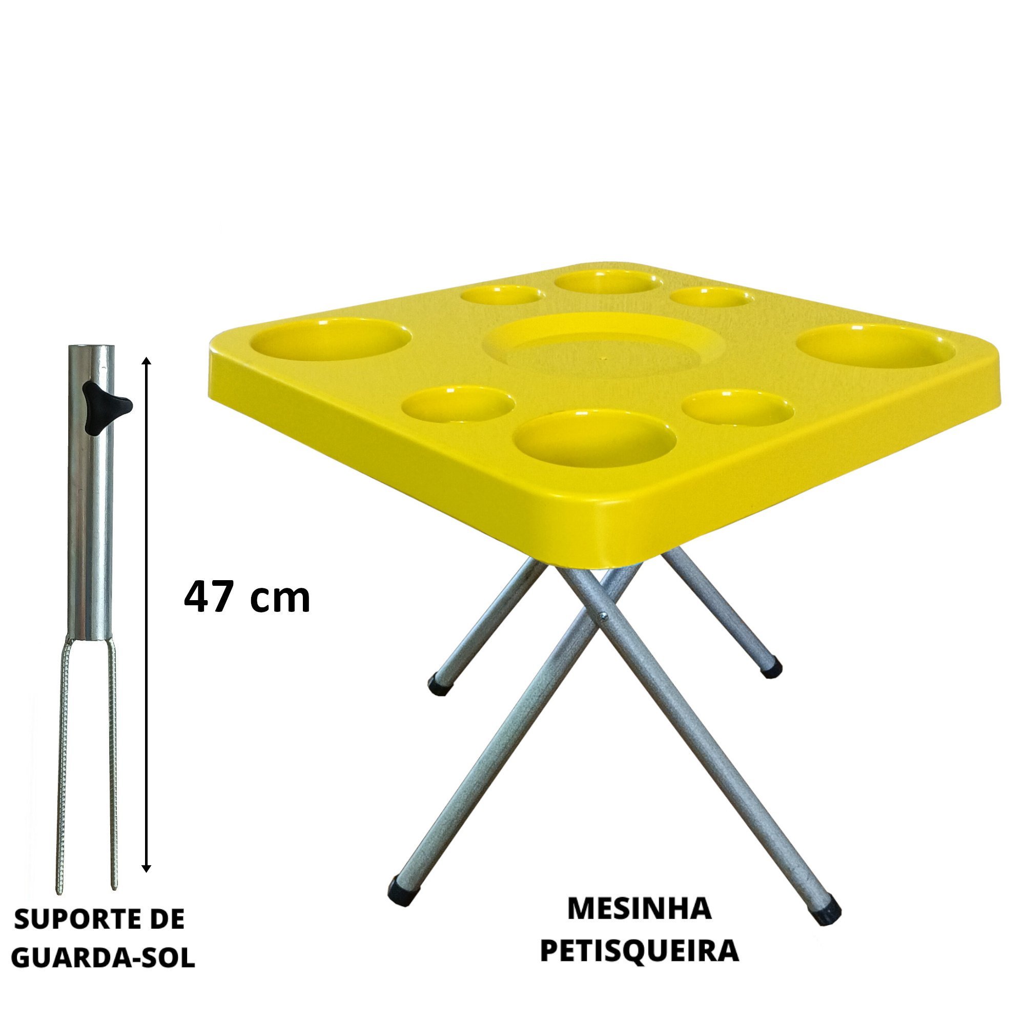 Mesa Praia Petisqueira Dobravel e Suporte Guarda Sol Chão Cor:amarelo - 4