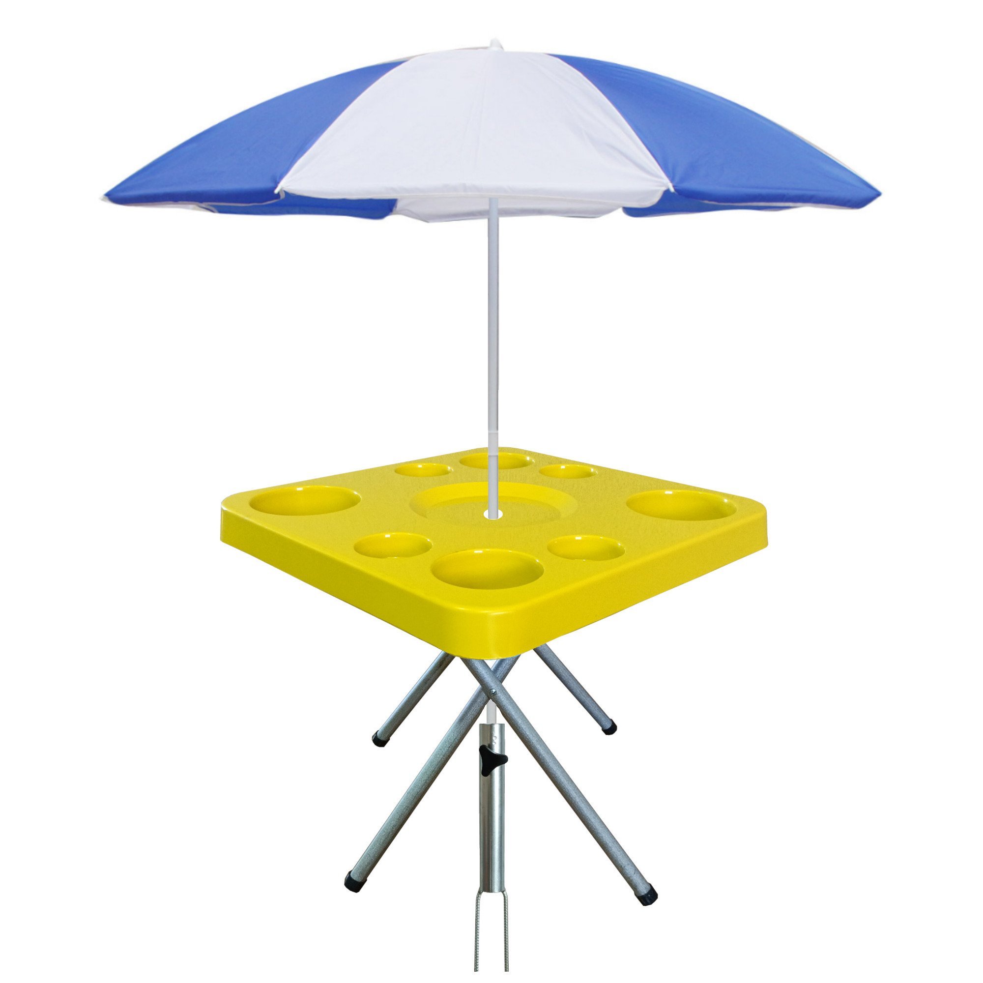 Mesa Praia Petisqueira Dobravel e Suporte Guarda Sol Chão Cor:amarelo