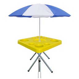 Mesa Praia Petisqueira Dobravel e Suporte Guarda Sol Chão Cor:amarelo - 1