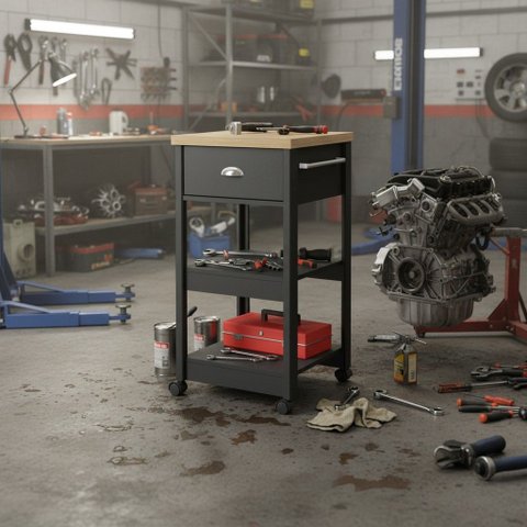 Carrinho de Ferramentas com Rodizios e 1 Gaveta 44cm Móvel na Caixa