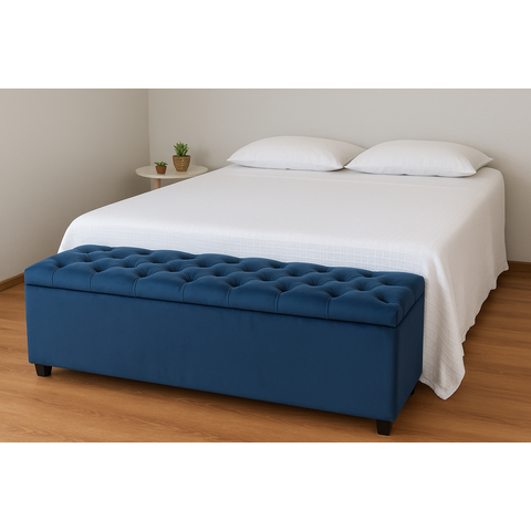 Baú em Capitonê Queen 160x40x45cm Azul Marinho - Qualidade, Conforto e Elegância para o Seu Lar