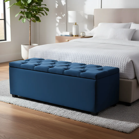 Baú em Capitonê Queen 160x40x45cm Azul Marinho - Qualidade, Conforto e Elegância para o Seu Lar