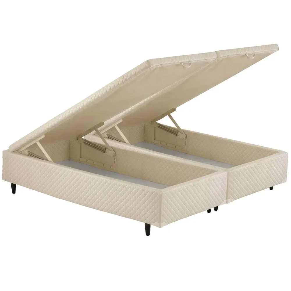 Cama Box Bau Casal Bipartido Poliester(1.38x1.88):bege