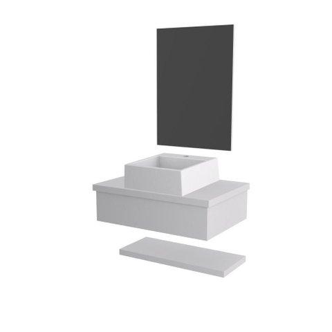 Conjunto Bancada C-cuba Q355, Prateleira e Espelheira Metrópole 606 Perffect Acetinado Branco Chess