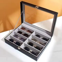 Maleta Porta 8 Oculos Estojo Caixa Organizadora Maquiagem Acessorios em Madeira e Couro com Visor de - 3
