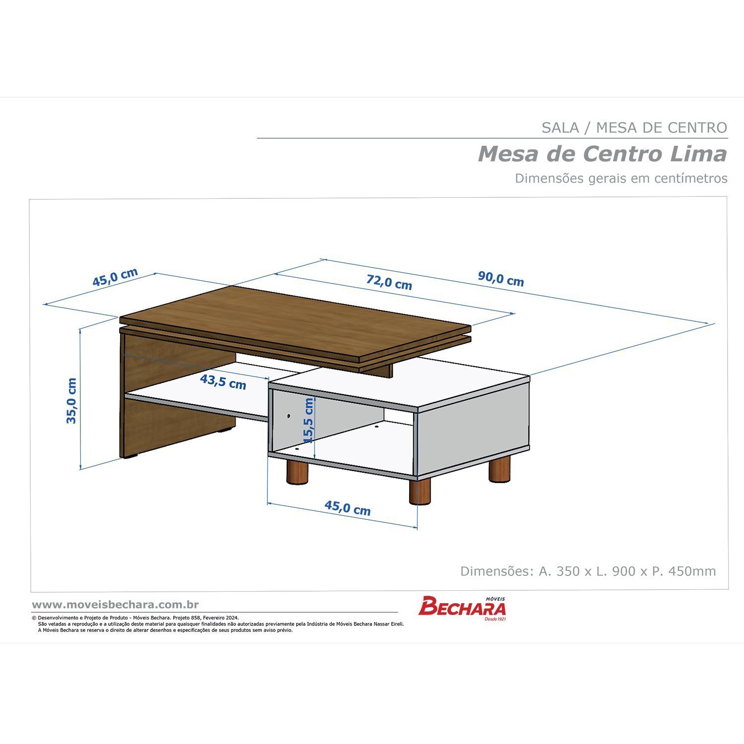 Mesa de Centro Decorativa Lima Tampo Duplo Design Moderno - 3