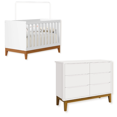 Quarto de Bebê Berço Flip + Cômoda Infantil 6 Gavetas Classic Branco Fosco