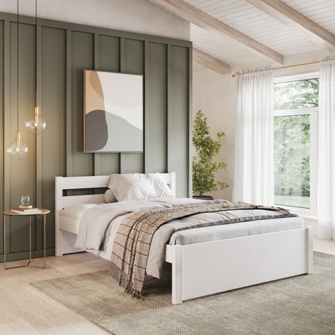 Cama Casal em Madeira Maciça 140x190 Unique Yescasa Branco