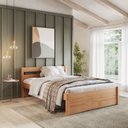 Ver imagem 1 de Cama Casal em Madeira Máciça 140x190 Unique Yescasa Marrom/Amêndoa