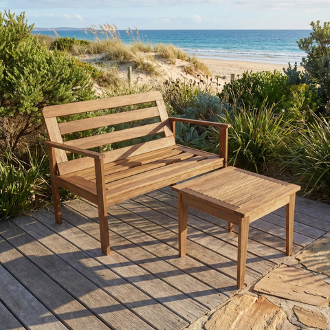 Conjunto Sofá e Mesa de Centro Madeira Maciça Yescasa