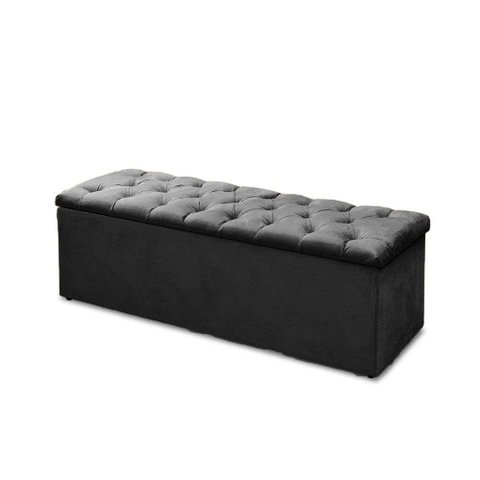 Baú Recamier Casal Suede Preto 47x138x51
