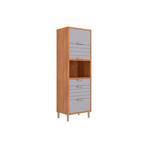 Torre Quente de Cozinha Paneleiro Eloise C/ 3 Portas Basculantes Riscadas 1 Nicho P/ Forno e 2