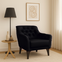 Ver imagem 1 de Poltrona Decorativa com Tachas e Pés de Madeira Tecido Sintético Preto Shaula Larbelle