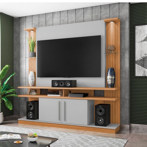Home Painel York Tv até 60 Polegadas com Led 2 Portas Naturalle/off-white/ripado