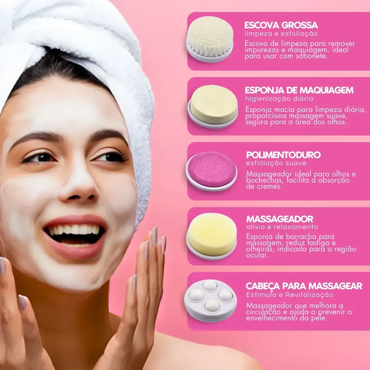 Escova Facial Elétrica Portátil Aparelho de Limpeza Pele - 6