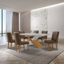 Ver imagem 1 de Mesa Valentina 180 Tampo MDF Canto Reto com 6 Cadeiras Monique Marrom/Off White/Imbuia