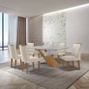 Ver imagem 1 de Mesa Valentina 180 Tampo MDF Canto Reto com 6 Cadeiras Monique Marrom/Creme/Off White/Imbuia