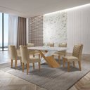 Ver imagem 1 de Mesa Valentina 180 Tampo MDF Canto Reto com 6 Cadeiras Monique Marrom/Turim/Off White/Imbuia