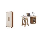 Ver imagem 2 de Conjunto 2 Peças com Escrivaninha Cavalete e Armário Multiuso 100% MDF com Chave Off White Canela Marrom