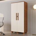 Ver mais imagens de Conjunto 2 Peças com Escrivaninha Cavalete e Armário Multiuso 100% MDF com Chave Off White Canela Marrom