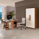 Ver imagem 1 de Conjunto 2 Peças com Escrivaninha Cavalete e Armário Multiuso 100% MDF com Chave Off White Canela Marrom