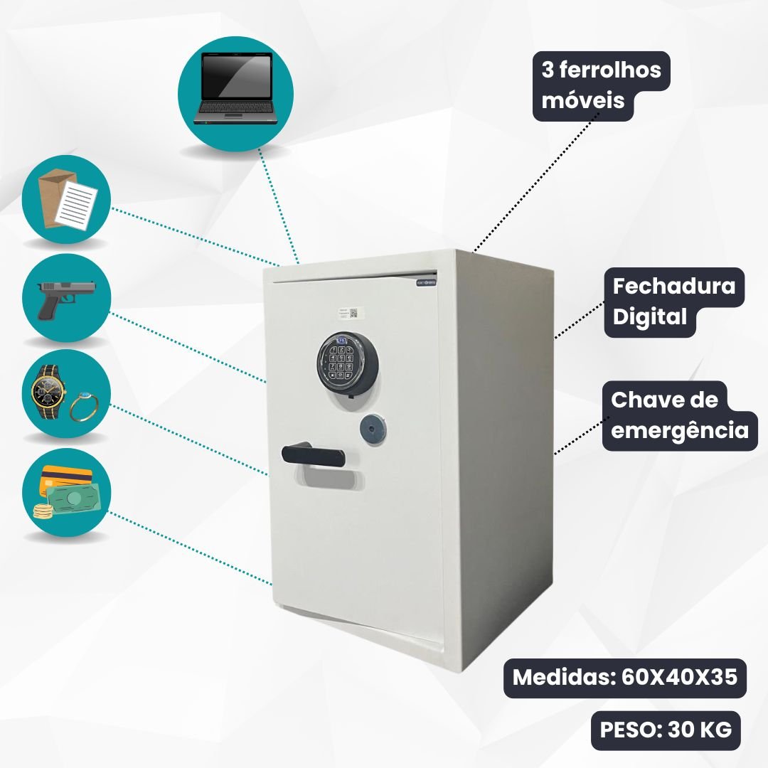 Cofre Eletrônico Digital Grande - Company 60 - Gs03 + Chave de Emergência - 7