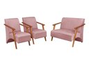 Ver imagem 1 de Conjunto Venus Braços em Madeira Maciça 1 Namoradeira 2 Poltronas Suede Unidecor Rosa