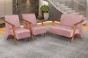 Ver imagem 3 de Conjunto Venus Braços em Madeira Maciça 1 Namoradeira 2 Poltronas Suede Unidecor Rosa
