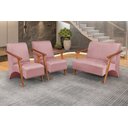 Ver imagem 3 de Conjunto Venus Braços em Madeira Maciça 1 Namoradeira 2 Poltronas Suede Unidecor Rosa