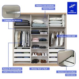 Guarda-roupa Casal 6 Portas 6 Gavetas 100% Mdf Lisboa - 5