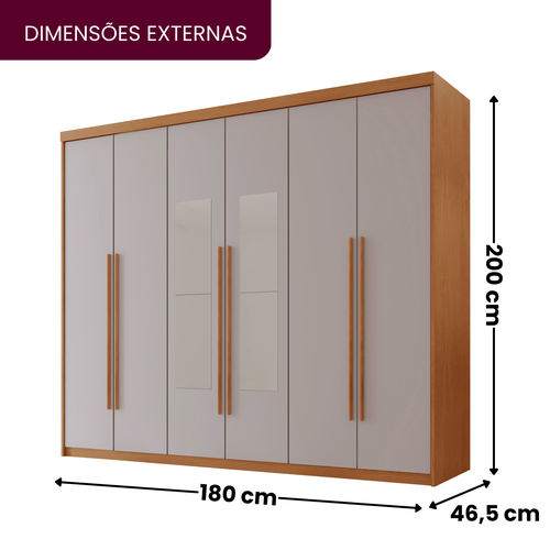 Guarda Roupa Casal 6 Portas 2 Gavetas com Espelho MDF Veracruz