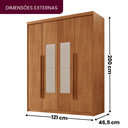 Ver imagem 4 de Guarda Roupa Solteiro 4 Portas 2 Gavetas com Espelho MDF Veracruz Marrom/Marromle