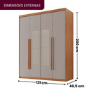 Ver imagem 4 de Guarda Roupa Solteiro 4 Portas 2 Gavetas com Espelho MDF Veracruz Off White/Marromle