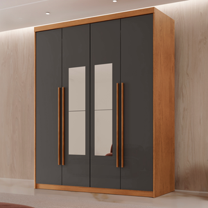 Guarda Roupa Solteiro 4 Portas 2 Gavetas com Espelho MDF Veracruz