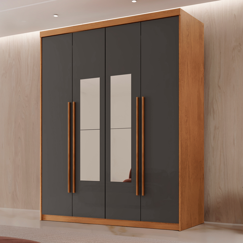 Guarda Roupa Solteiro 4 Portas 2 Gavetas com Espelho MDF Veracruz