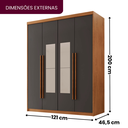 Ver imagem 4 de Guarda Roupa Solteiro 4 Portas 2 Gavetas com Espelho MDF Veracruz Cinza/Marromle/Grafite