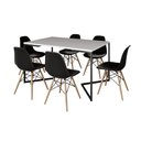 Ver imagem 2 de Mesa Jantar Industrial Retangular Branca 137x90cm Base V Ferro Preto com 6 Cadeiras Preta Eames Made