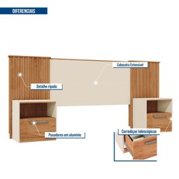 Cabeceira Casal Extensível 2 Mesas com Gaveta Lucius - 6