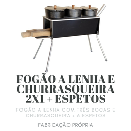 Fogão A Lenha 3 Bocas E Churrasqueira + 6 Espetos Brinde - 10