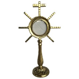 Ostensório Evangelista Dourado Artesanal Bronze Hóstia Altar - 1