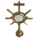 Ver imagem 5 de Ostensório Evangelista Dourado Artesanal Bronze Hóstia Altar