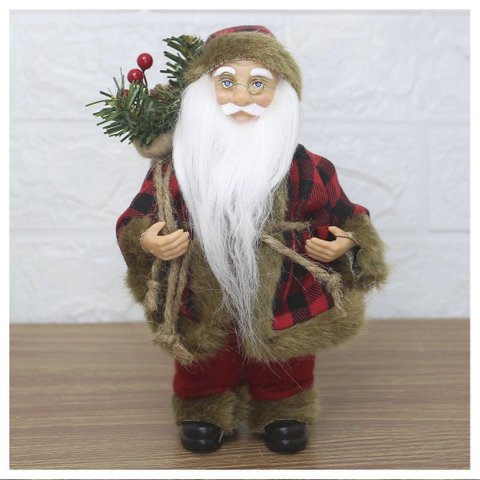 Decoração Boneco Natal Papai Noel com Roupa Xadrez 21cm