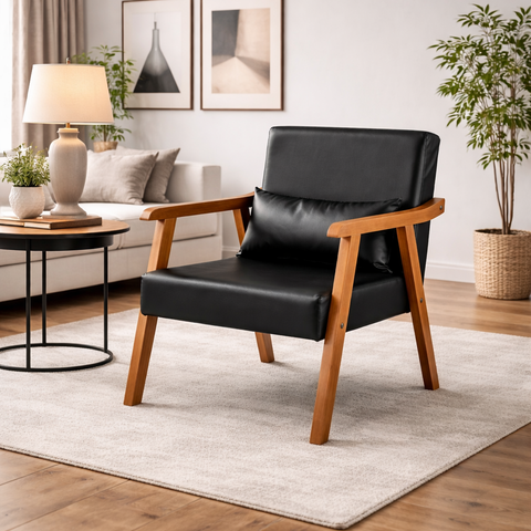 Poltrona Aurora C/ Almofada Corino Pés de Madeira Resistente:preto