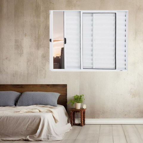 Janela Veneziana de Alumínio 3 Folhas 100 x 120cm Linha Modular Preto Esquadrias Bergamo