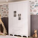 Ver imagem 1 de Guarda-roupa Infantil 122cm com Vidro 4 Portas e 2 Gavetas Luna Multimóveis Mp4413 Branco