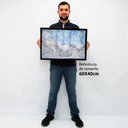 Ver imagem 2 de Quadro Decorativo Caixa Alta com Vidro Abstrato Mármore Azul Maya TaColado Moldura Madeira 40x60cm