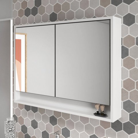 Espelheira para Banheiro 2 Portas 100% MDF 80cm Petrópolis Branco