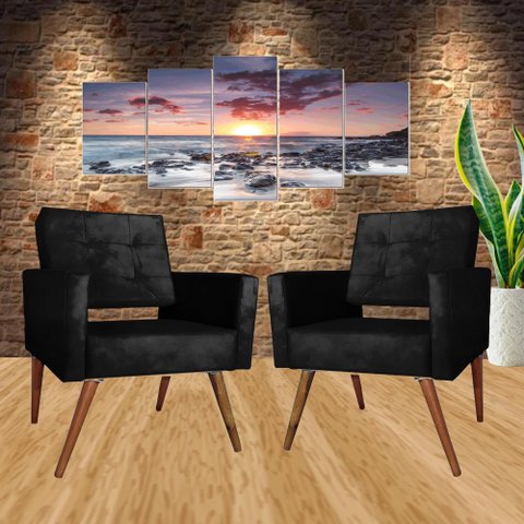 Kit 2 Cadeira Poltrona Consultório Escritório Recepção Reforçadas Vanessa Preto