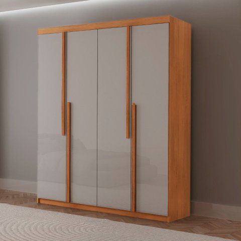 Guarda Roupa Solteiro Quioto Mdf com 4 Portas 2 Gavetas Moderna Mobília